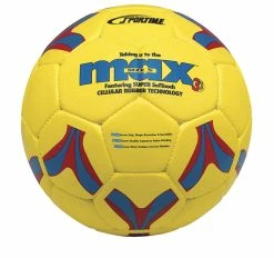 Discount 🥰 Sportime Max Size 4 ProRubber Soccer Ball, Yellow With Red-and-Blue Linear Design ✔️